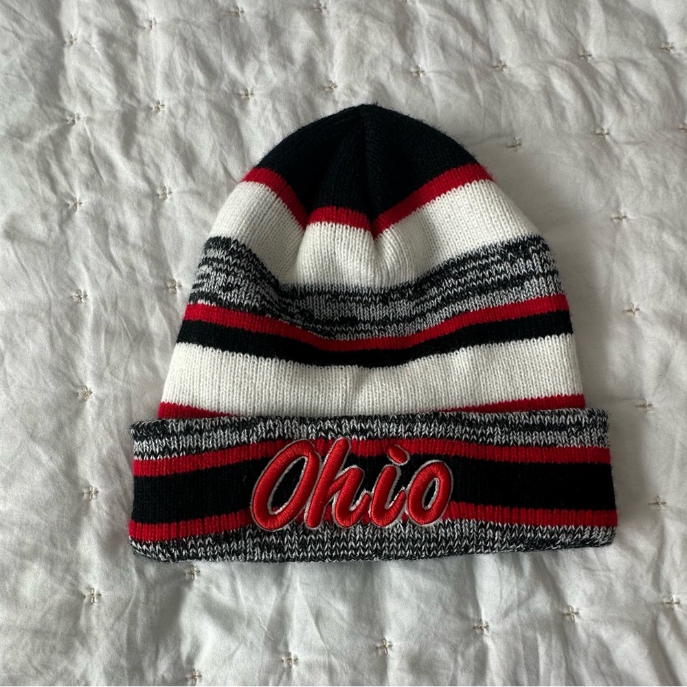 Ohio Striped Beanie - Black, White, Red